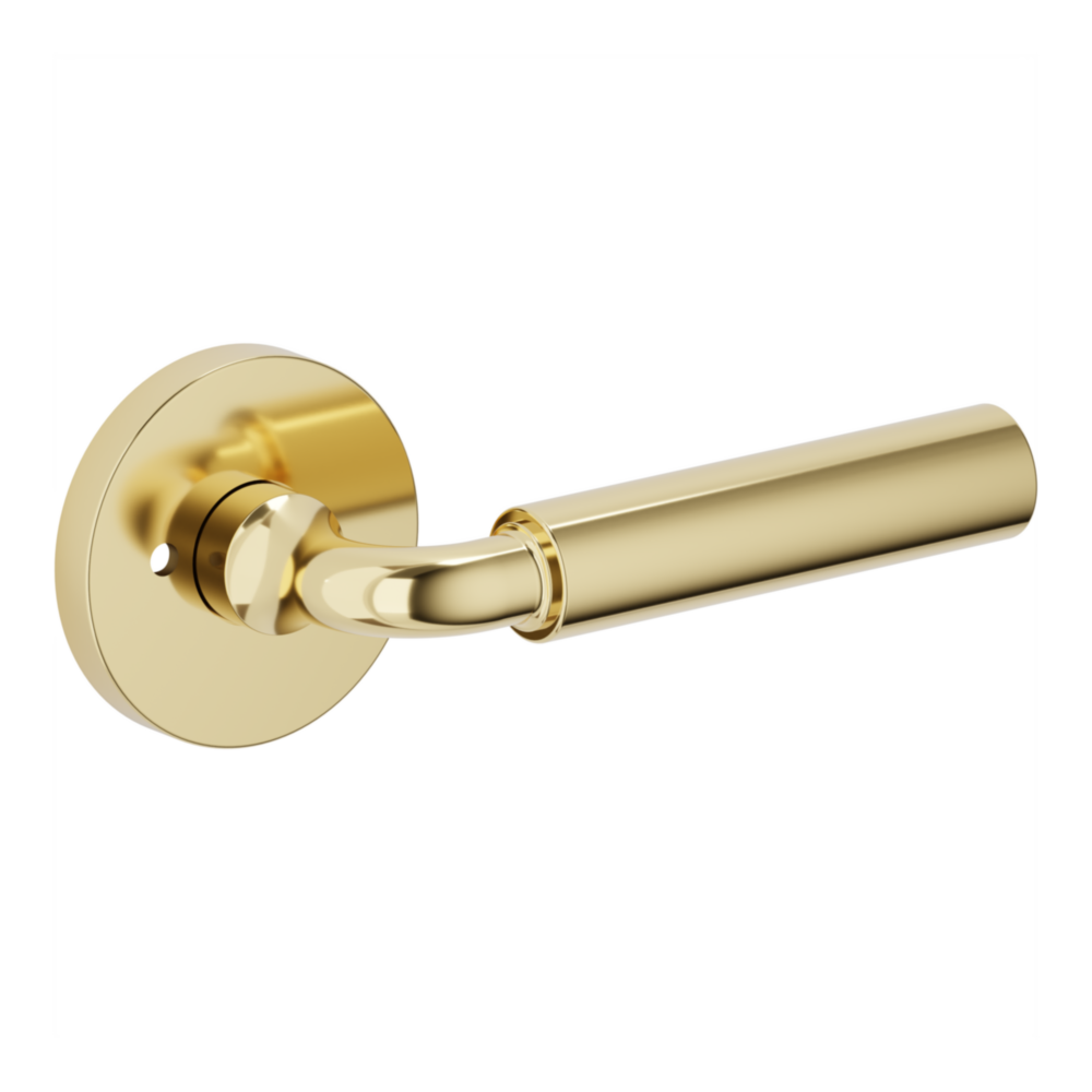 Baldwin L031 Curved Gramercy Lever Set with 5046-5146 Rose Lifetime (PVD) Polished Brass / Privacy / Reversible
