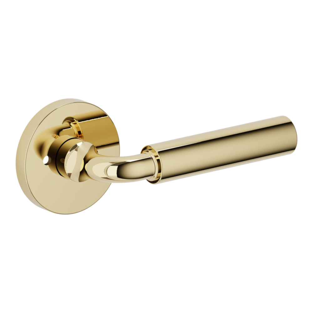 Baldwin L031 Curved Gramercy Lever Set with 5046-5146 Rose Non-Lacquered Brass / Privacy / Reversible