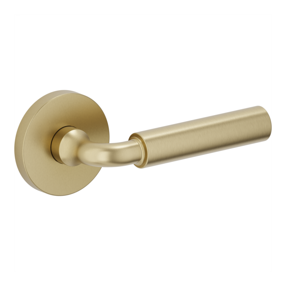 Baldwin L031 Curved Gramercy Lever Set with 5046-5146 Rose Lifetime (PVD) Satin Brass / Passage / Reversible