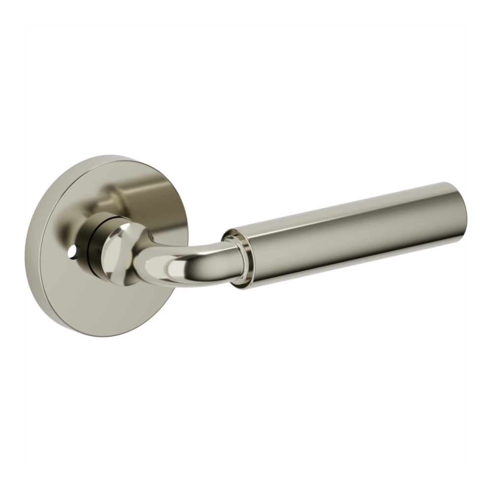 Baldwin L031 Curved Gramercy Lever Set with 5046-5146 Rose Lifetime (PVD) Polished Nickel / Privacy / Reversible