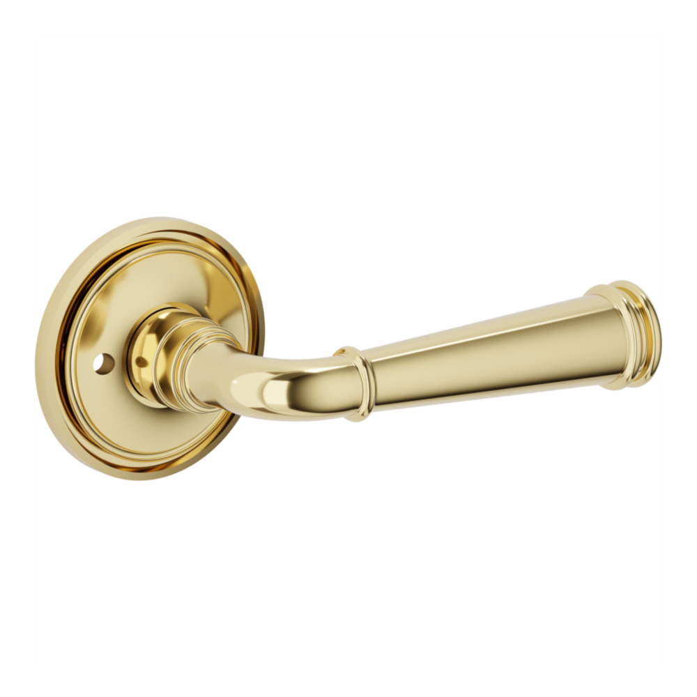 Baldwin L033 Briarcrest Lever Set with 5070-5123 Rose Lifetime (PVD) Polished Brass / Privacy / Reversible