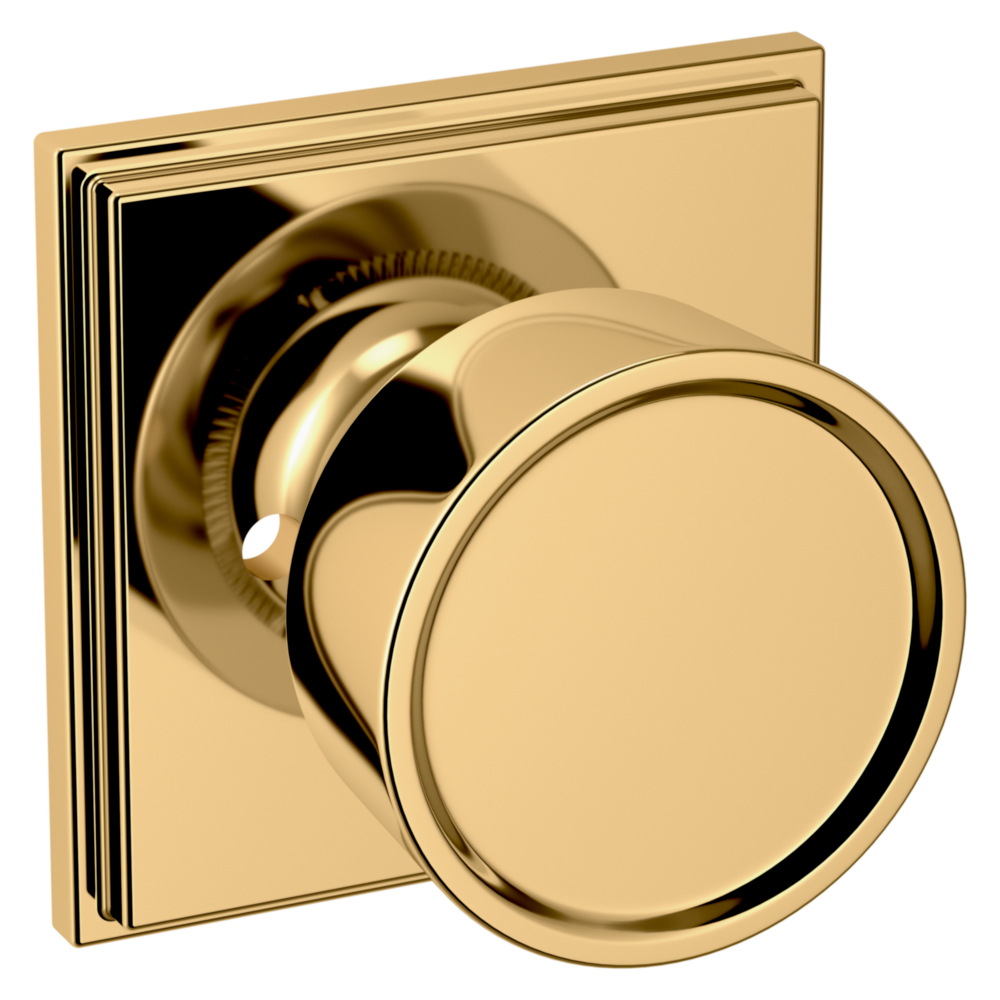 Baldwin K007 Hollywood Hills Knob Set with R050 Rose Lifetime (PVD) Polished Brass / Privacy / Reversible