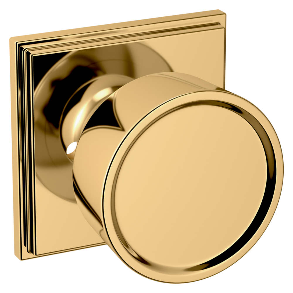 Baldwin K008 Hollywood Hills Knob Set with R050 Rose Lifetime (PVD) Polished Brass / Privacy / Reversible