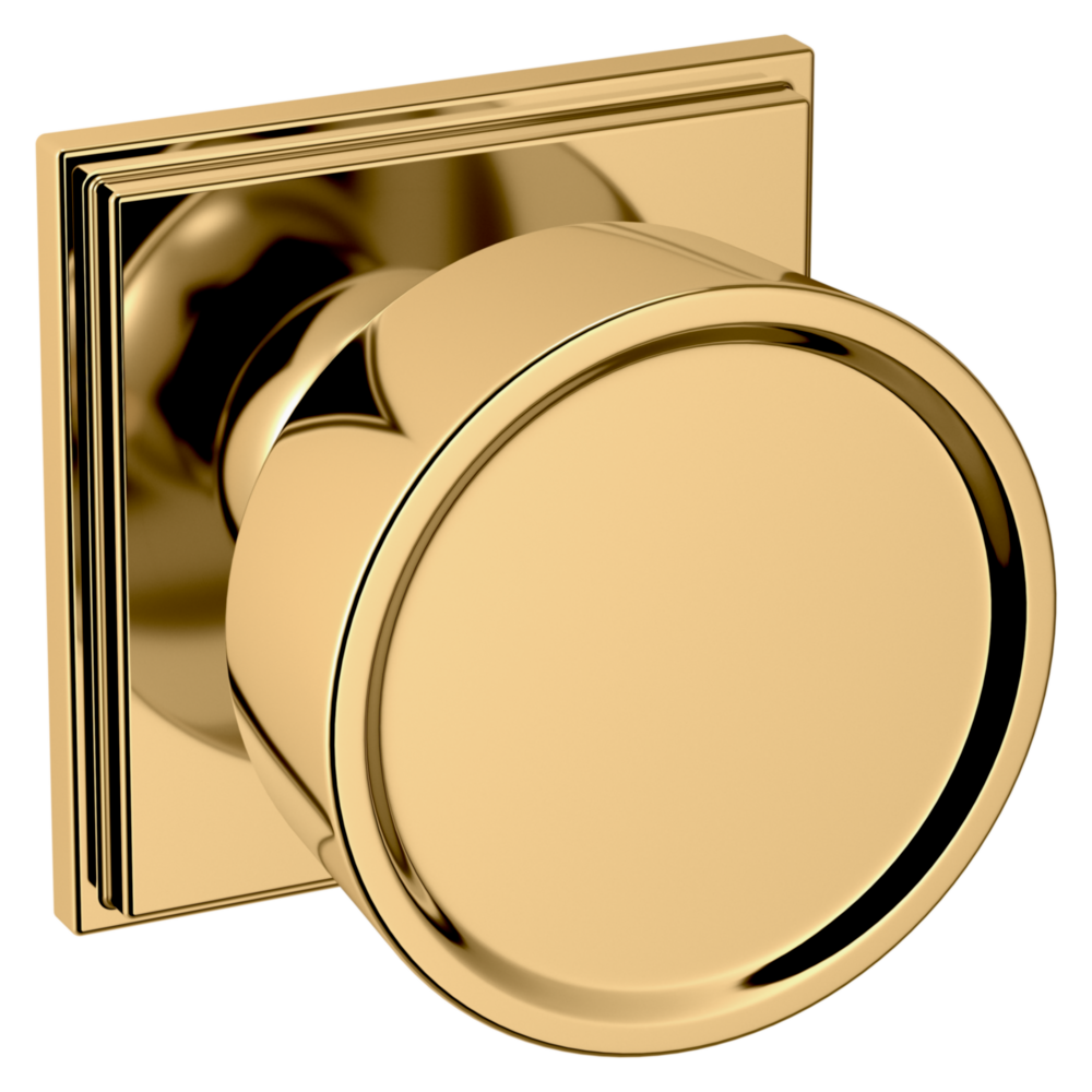 Baldwin K009 Hollywood Hills Knob Set with R050 Rose Lifetime (PVD) Polished Brass / Privacy / Reversible