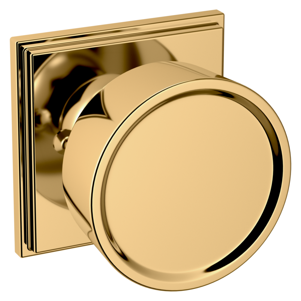 Baldwin K009 Hollywood Hills Knob Set with R050 Rose Lifetime (PVD) Polished Brass / Privacy / Reversible