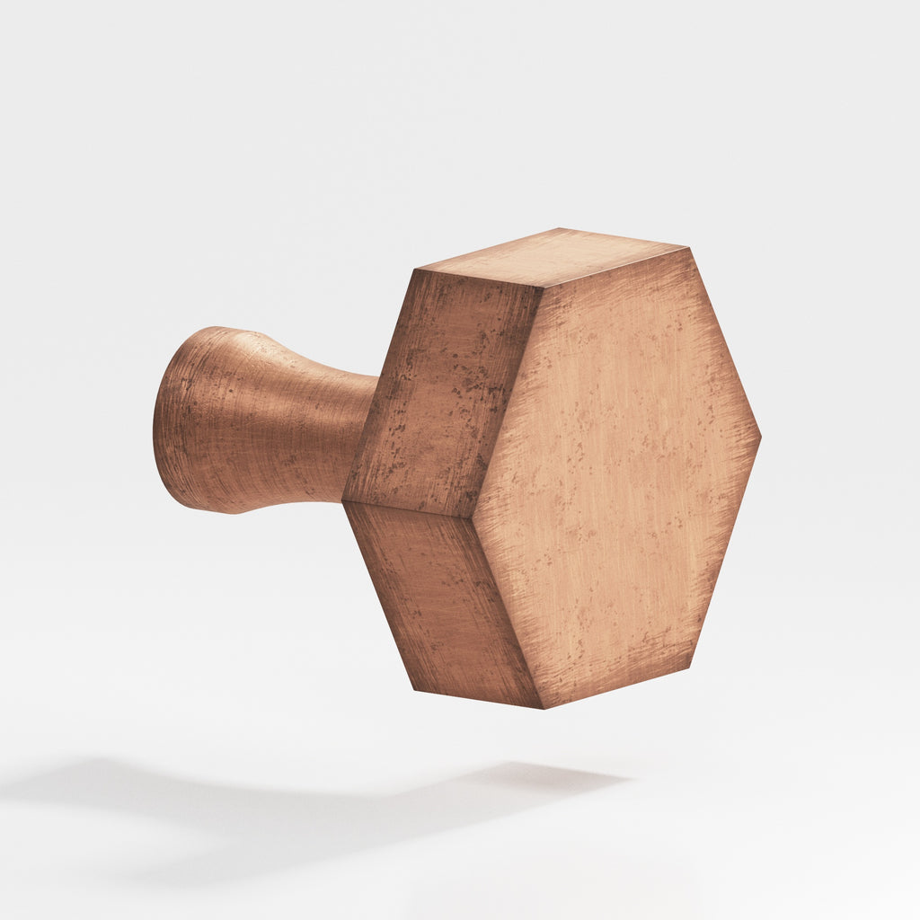 Colonial Bronze Series 130 1" Hexagonal Cabinet Knob With Flared Post Distressed Antique Copper / 1"