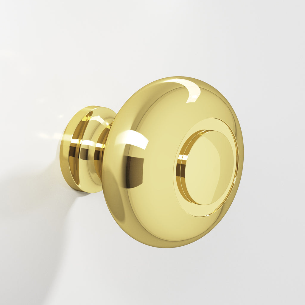 Colonial Bronze Series 1920 1.25" Round Grooved Cabinet Knob Back-To-Back Shower Kit Polished Brass / 1.25"