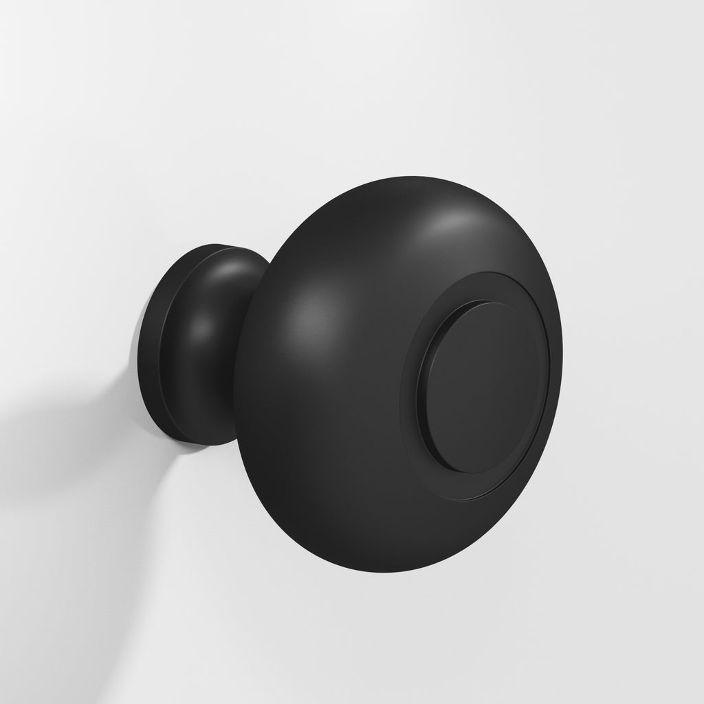 Colonial Bronze Series 1920 1.25" Round Grooved Cabinet Knob Back-To-Back Shower Kit Matte Satin Black / 1.25"