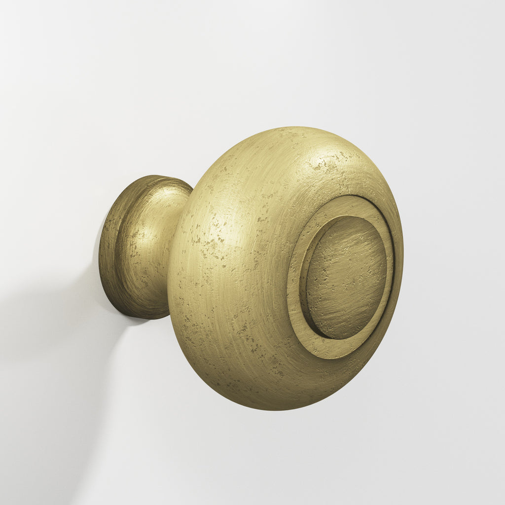 Colonial Bronze Series 1920 1.25" Round Grooved Cabinet Knob Back-To-Back Shower Kit Distressed Antique Brass / 1.25"