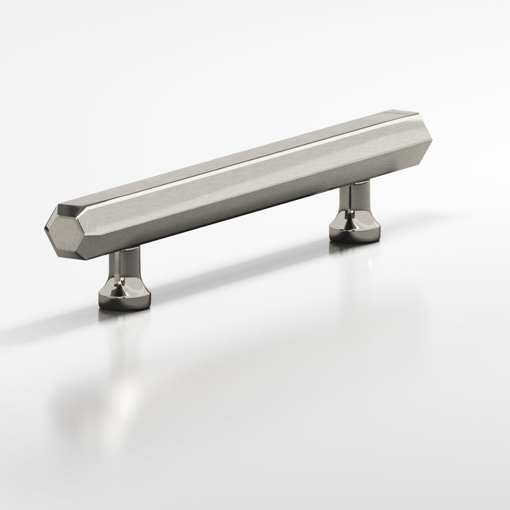 Colonial Bronze Series 322 8" Hexagonal Beveled Cabinet Pull With Flared Posts Nickel Stainless / 8"
