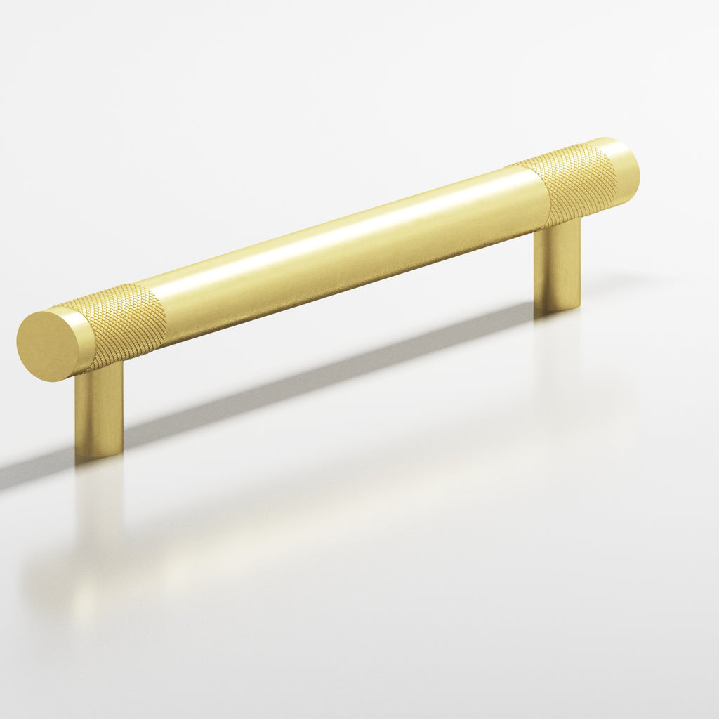 Colonial Bronze Series 558 4" Round Banded And Diamond-Knurled Cabinet Pull With Straight Posts Matte Satin Brass / 4"