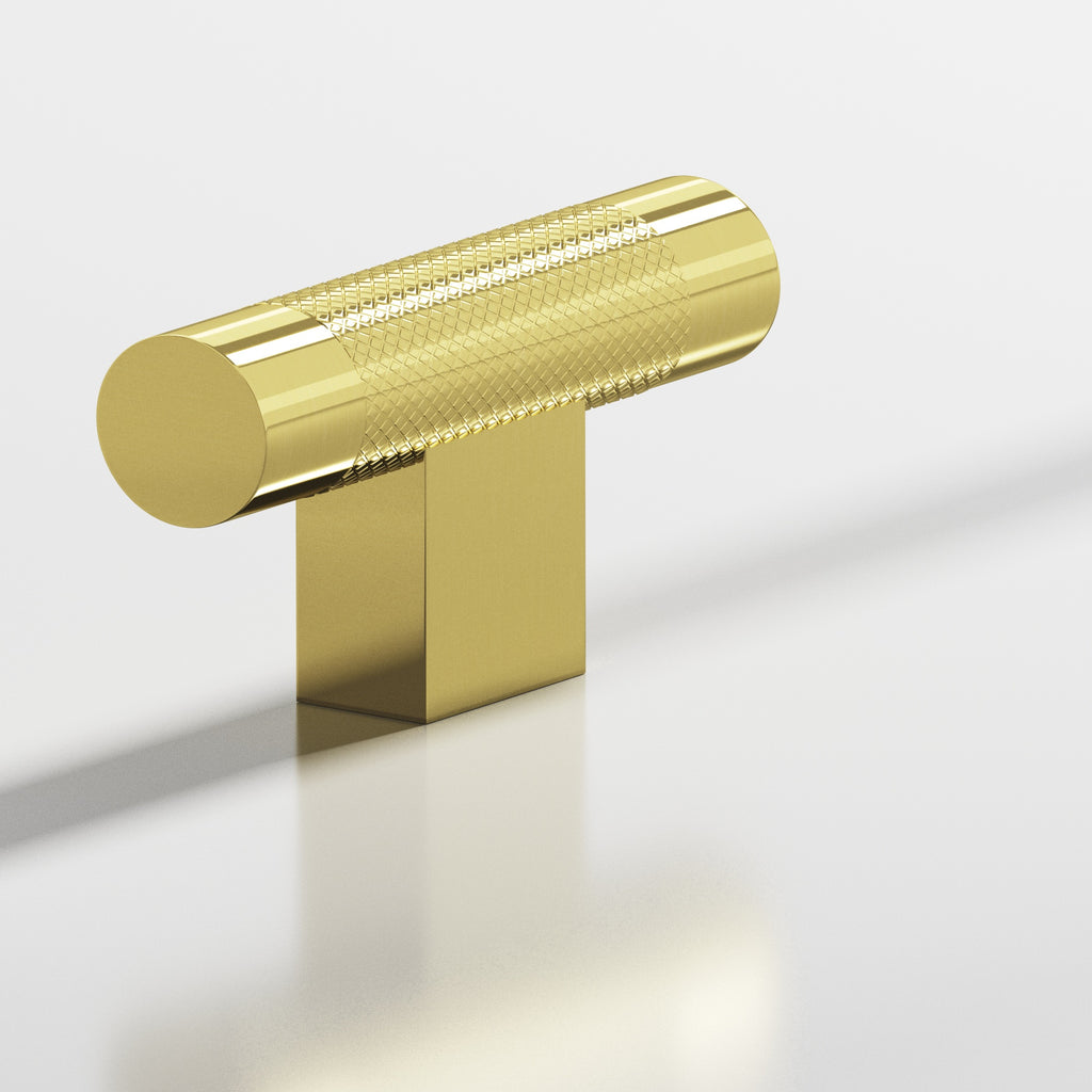 Colonial Bronze Series 571 2" Round Diamond-Knurled Cabinet T-Knob With Rectangular Post Unlacquered Polished Brass / 2"