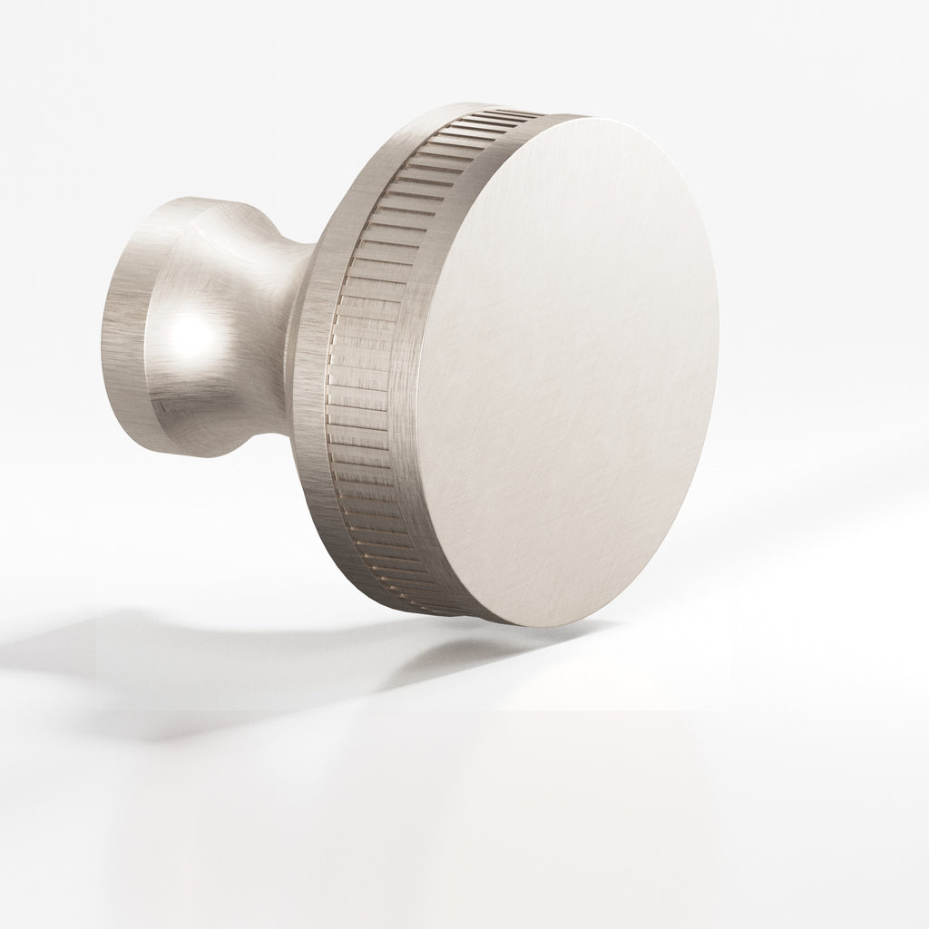 Colonial Bronze Series 585 1.5" Round Coined Sandwich Cabinet Knob Back-To-Back Shower Kit Matte Satin Nickel / 1.5"