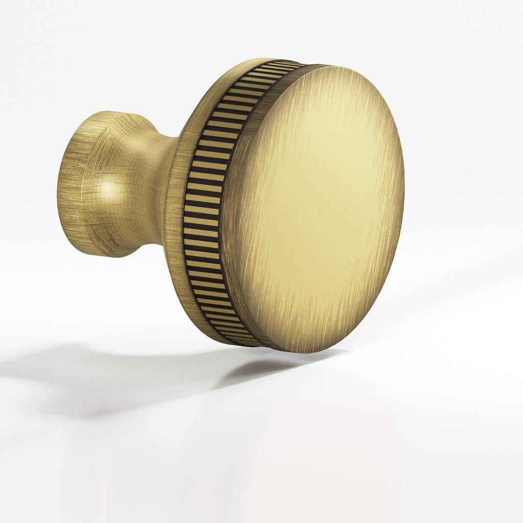 Colonial Bronze Series 585 1.5" Round Coined Sandwich Cabinet Knob Back-To-Back Shower Kit Matte Antique Satin Brass / 1.5"