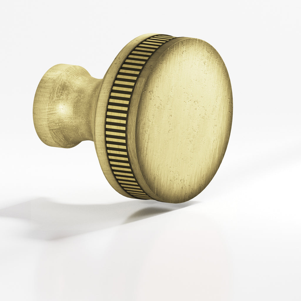 Colonial Bronze Series 584 1.25" Round Coined Sandwich Cabinet Knob Back-To-Back Shower Kit Distressed Antique Brass / 1.25"