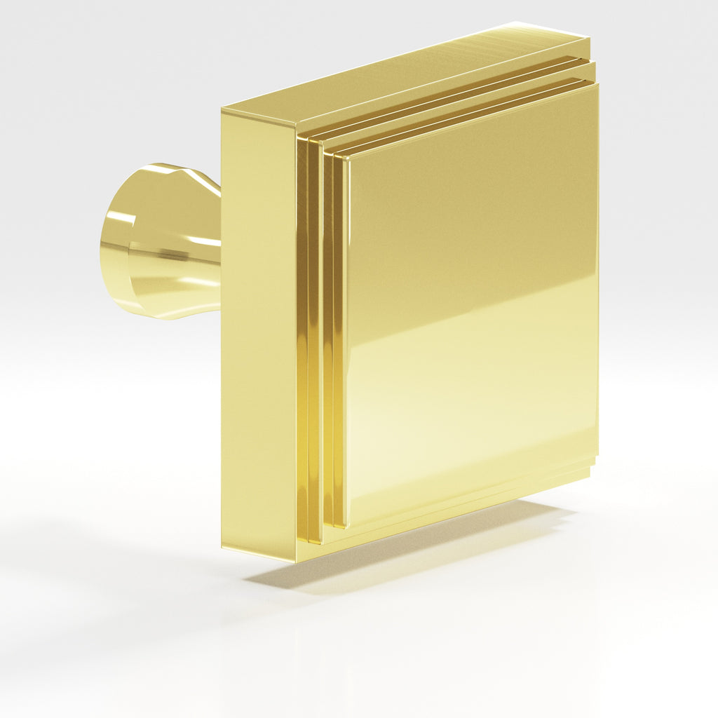 Colonial Bronze Series 625 1.5" Square Stepped Cabinet Knob With Flared Post Polished Brass / 1.5"