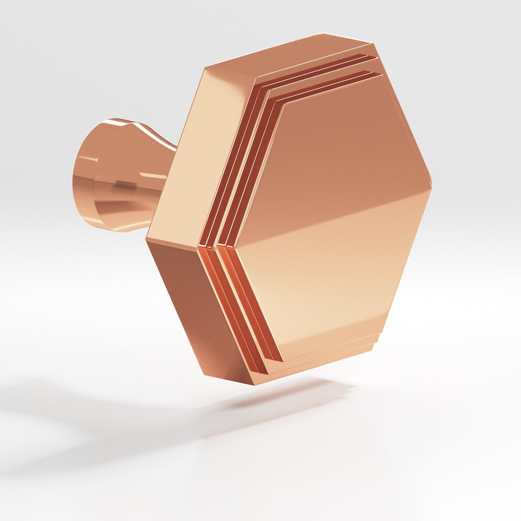 Colonial Bronze Series 626 1" Hexagonal Stepped Cabinet Knob With Flared Post Polished Copper / 1"