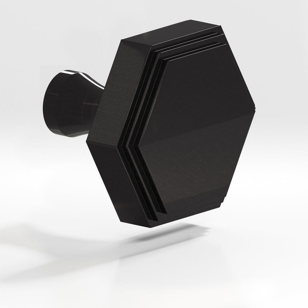 Colonial Bronze Series 626 1" Hexagonal Stepped Cabinet Knob With Flared Post Satin Black / 1"