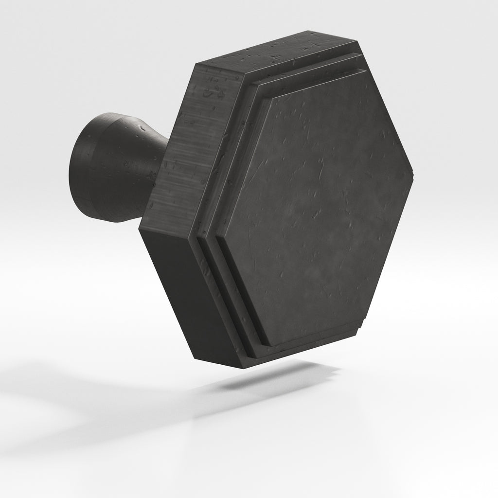 Colonial Bronze Series 627 1.25" Hexagonal Stepped Cabinet Knob With Flared Post Distressed Satin Black / 1.25"