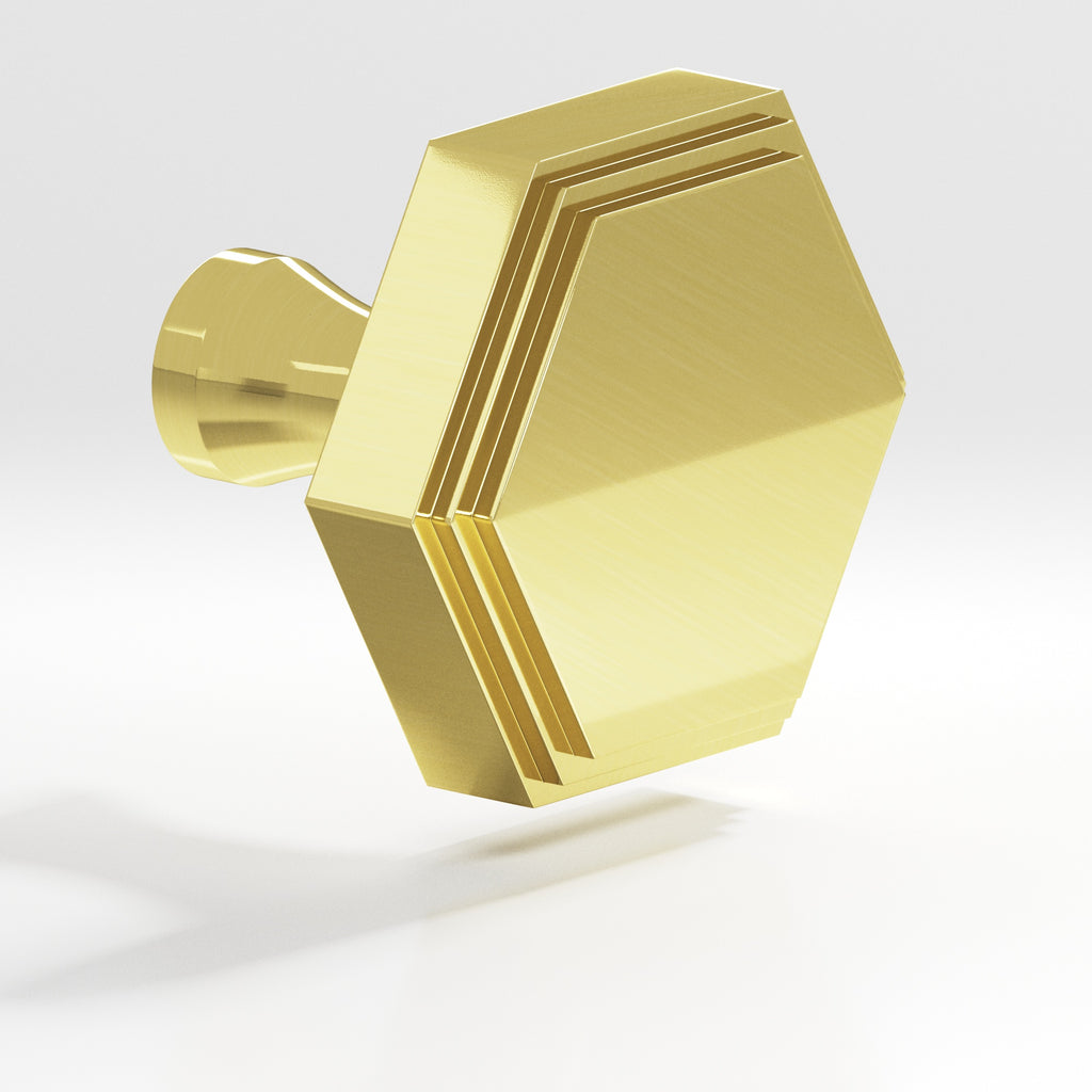Colonial Bronze Series 626 1" Hexagonal Stepped Cabinet Knob With Flared Post Unlacquered Polished Brass / 1"