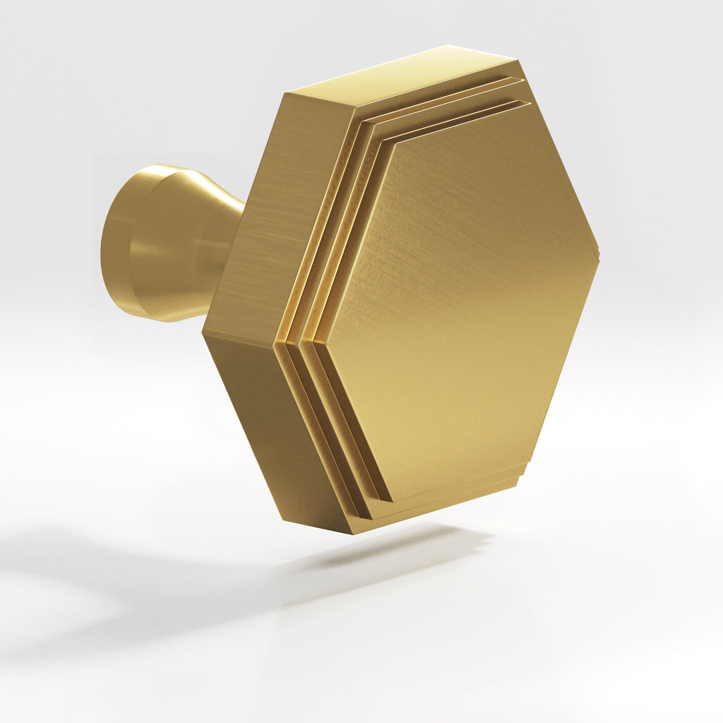 Colonial Bronze Series 626 1" Hexagonal Stepped Cabinet Knob With Flared Post Unlacquered Satin Brass / 1"