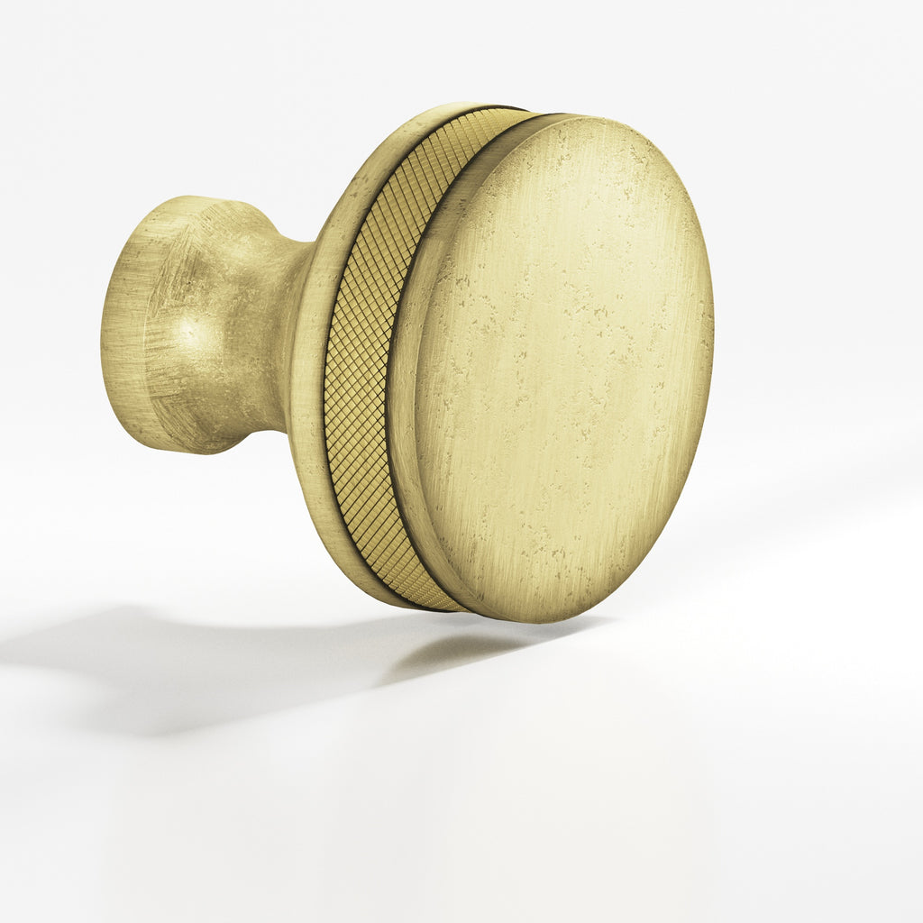 Colonial Bronze Series 586 1" Round Diamond-Knurled Sandwich Cabinet Knob Distressed Antique Brass / 1"