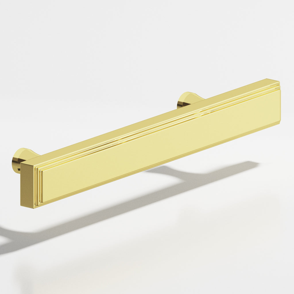 Colonial Bronze Series 941 8" Rectangular Stepped Cabinet Pull With Flared Posts Polished Brass / 8"