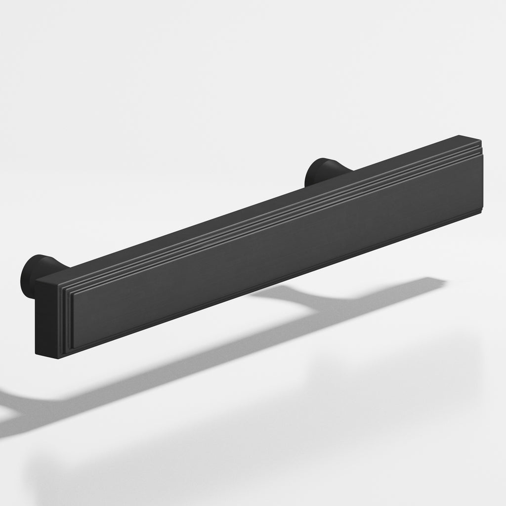 Colonial Bronze Series 941 8" Rectangular Stepped Cabinet Pull With Flared Posts Matte Satin Black / 8"