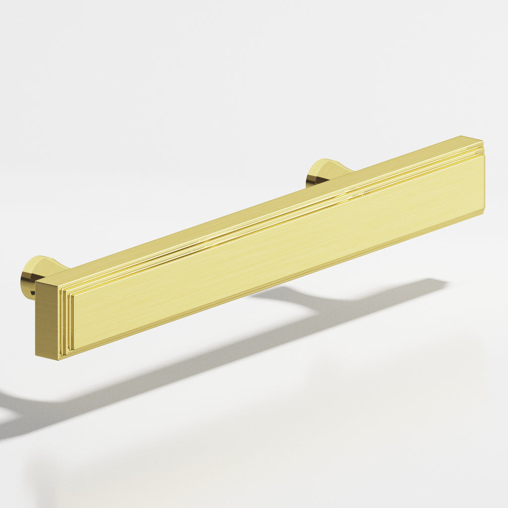 Colonial Bronze Series 941 4" Rectangular Stepped Cabinet Pull With Flared Posts Unlacquered Polished Brass / 4"