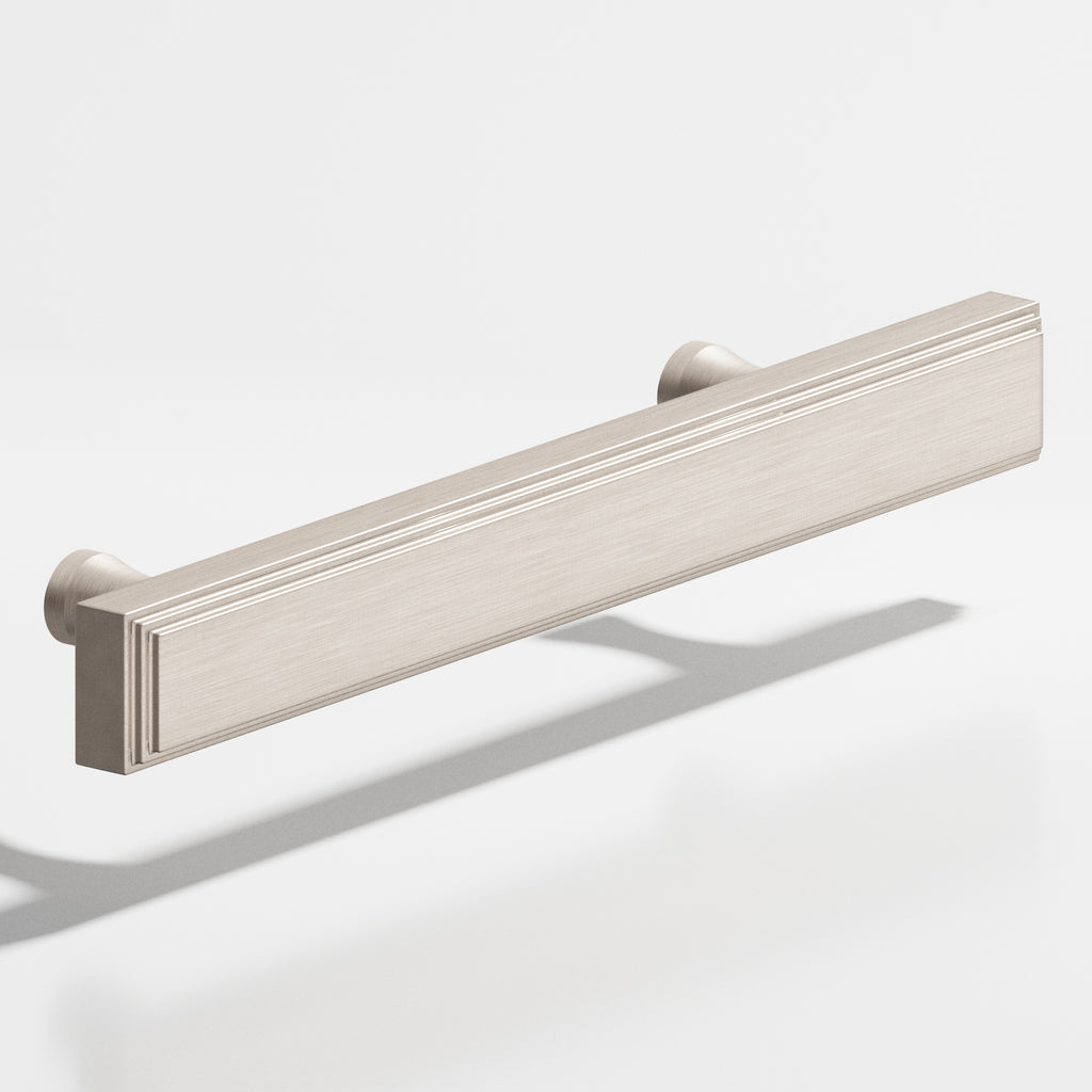 Colonial Bronze Series 941 8" Rectangular Stepped Cabinet Pull With Flared Posts Matte Satin Nickel / 8"