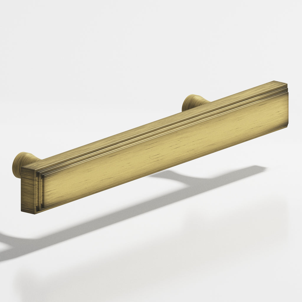 Colonial Bronze Series 941 6" Rectangular Stepped Cabinet Pull With Flared Posts Matte Antique Satin Brass / 6"