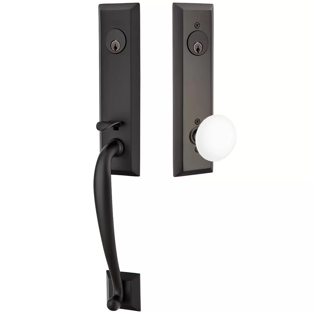 Emtek Adams Tubular Entryset Monolithic with Ice White Porcelain Knob