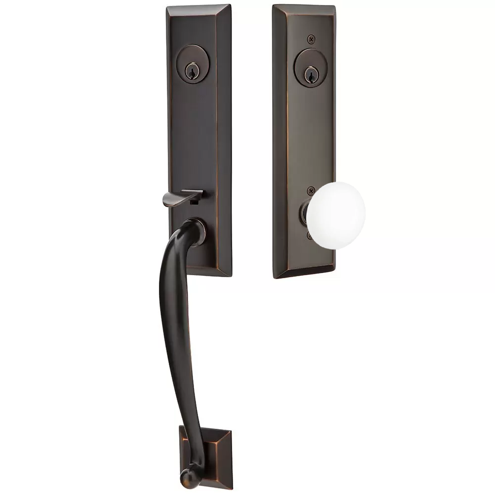 Emtek Adams Tubular Entryset Monolithic with Ice White Porcelain Knob