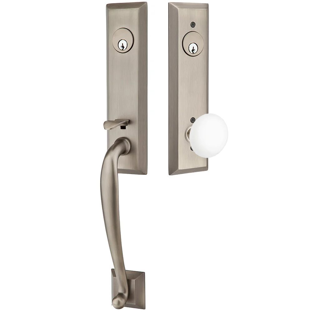 Emtek Adams Tubular Entryset Monolithic with Ice White Porcelain Knob