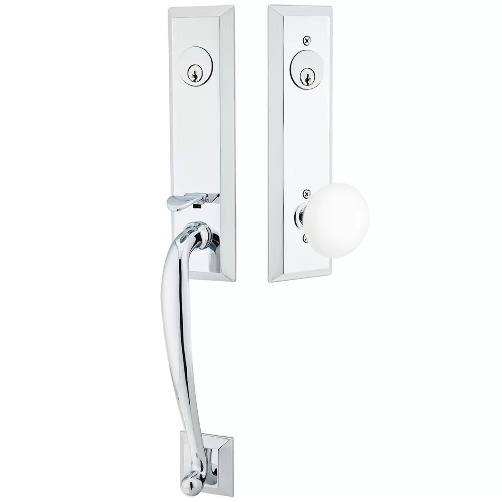 Emtek Adams Tubular Entryset Monolithic with Ice White Porcelain Knob