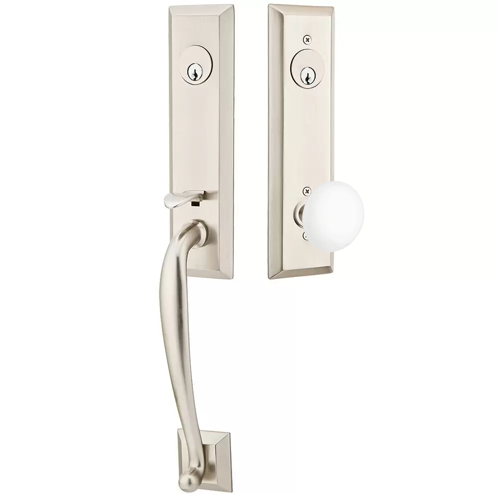 Emtek Adams Tubular Entryset Monolithic with Ice White Porcelain Knob