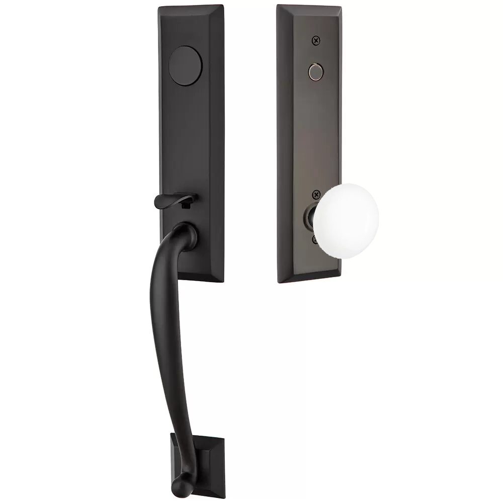 Emtek Adams Tubular Entryset Monolithic with Ice White Porcelain Knob