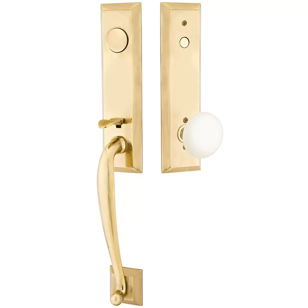 Emtek Adams Tubular Entryset Monolithic with Ice White Porcelain Knob