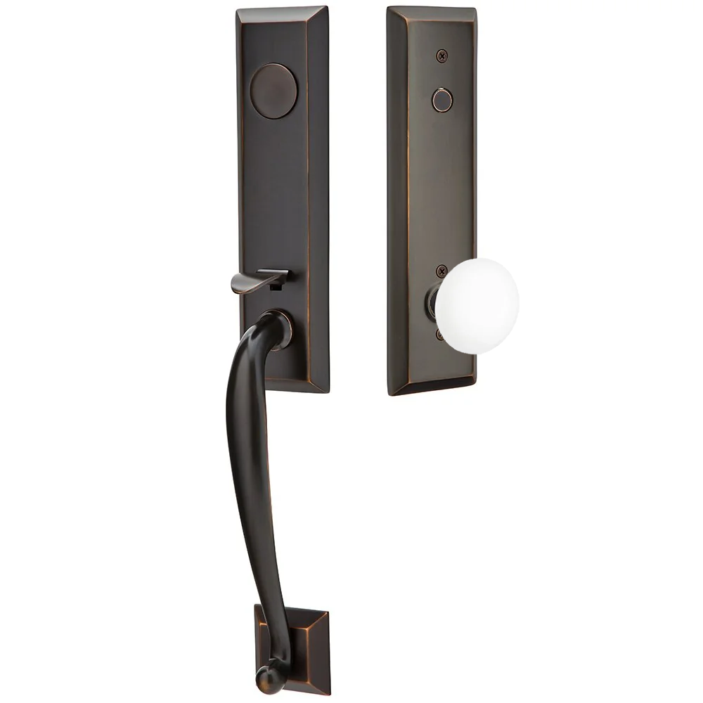 Emtek Adams Tubular Entryset Monolithic with Ice White Porcelain Knob