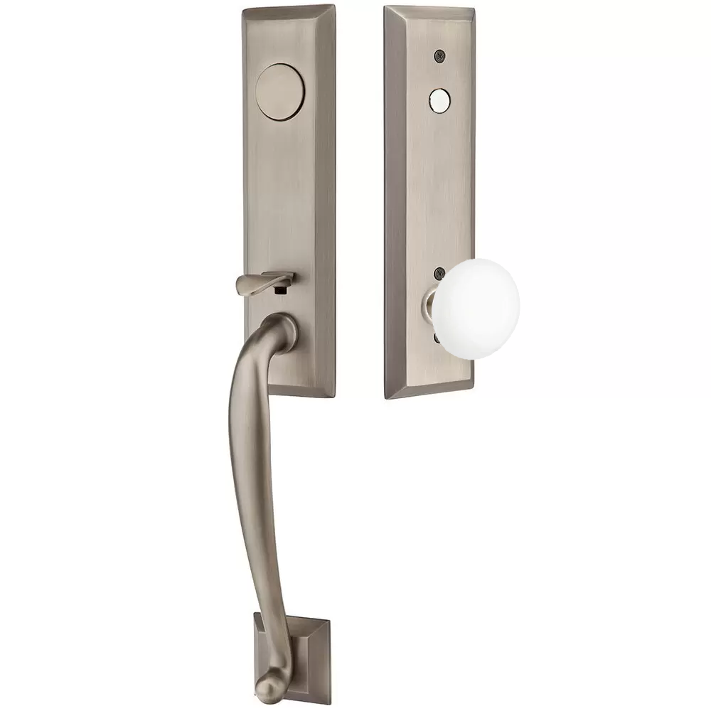 Emtek Adams Tubular Entryset Monolithic with Ice White Porcelain Knob