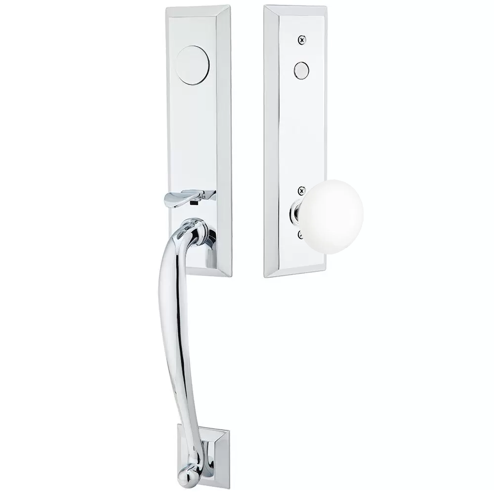 Emtek Adams Tubular Entryset Monolithic with Ice White Porcelain Knob