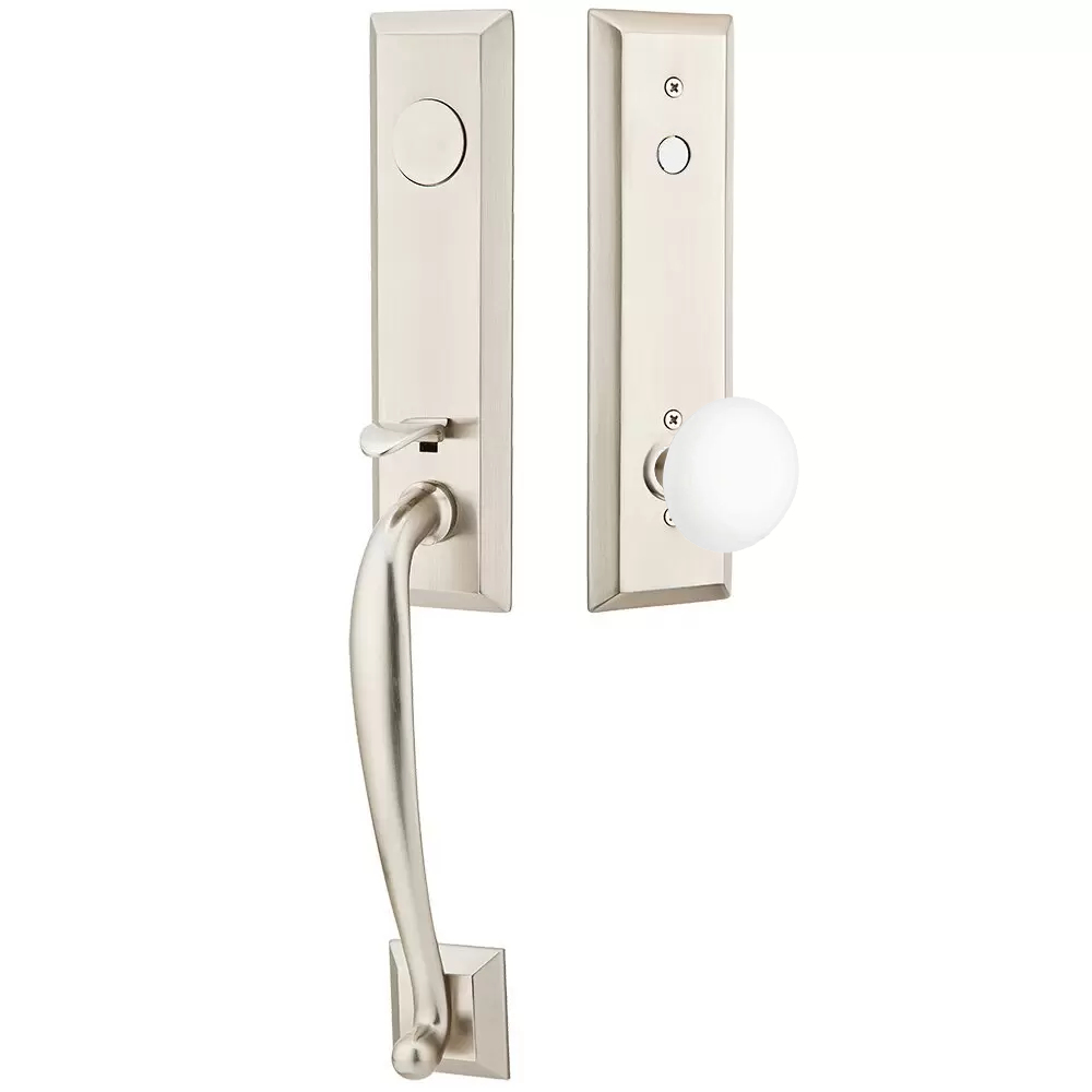 Emtek Adams Tubular Entryset Monolithic with Ice White Porcelain Knob