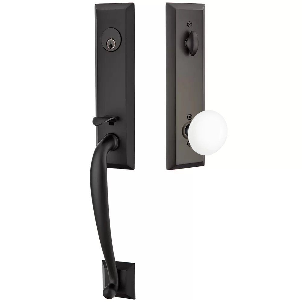 Emtek Adams Tubular Entryset Monolithic with Ice White Porcelain Knob