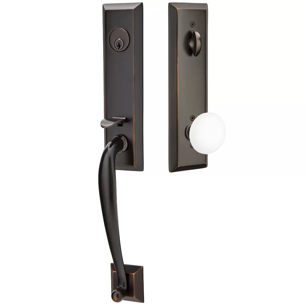 Emtek Adams Tubular Entryset Monolithic with Ice White Porcelain Knob