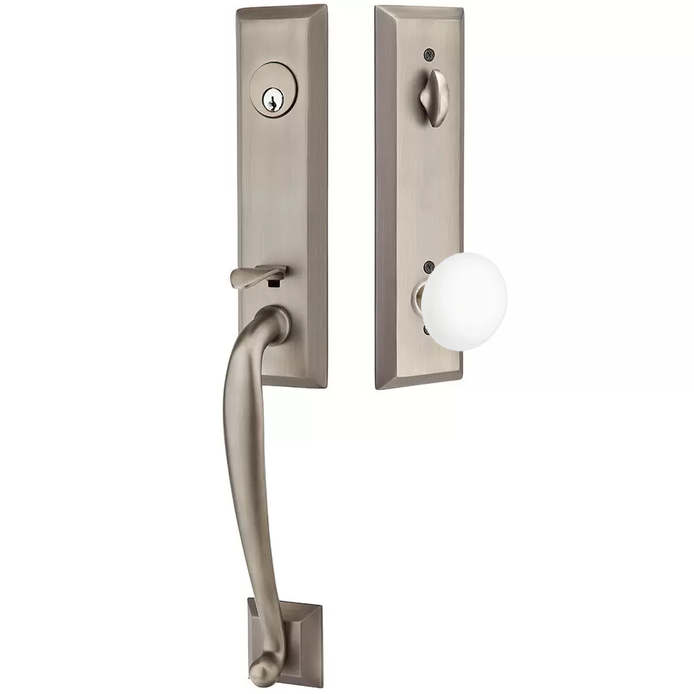 Emtek Adams Tubular Entryset Monolithic with Ice White Porcelain Knob