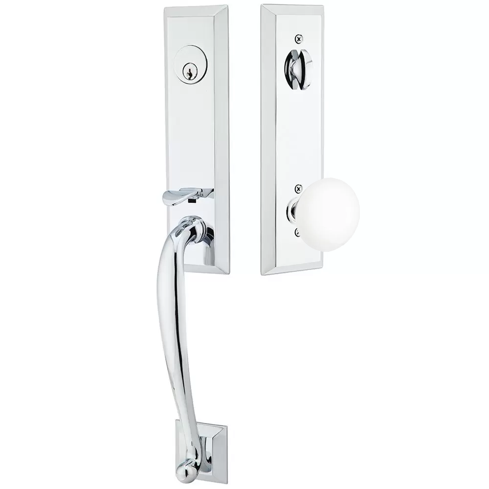 Emtek Adams Tubular Entryset Monolithic with Ice White Porcelain Knob