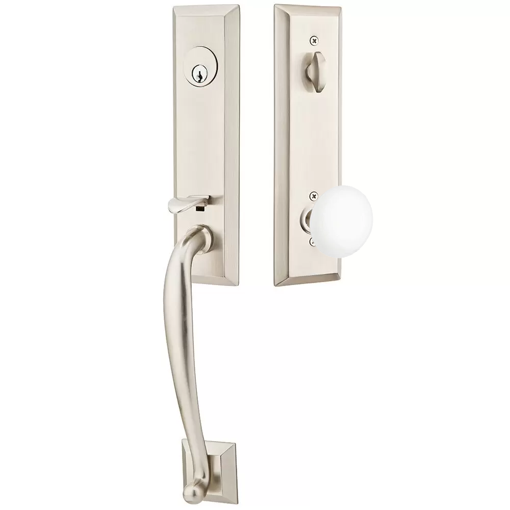 Emtek Adams Tubular Entryset Monolithic with Ice White Porcelain Knob