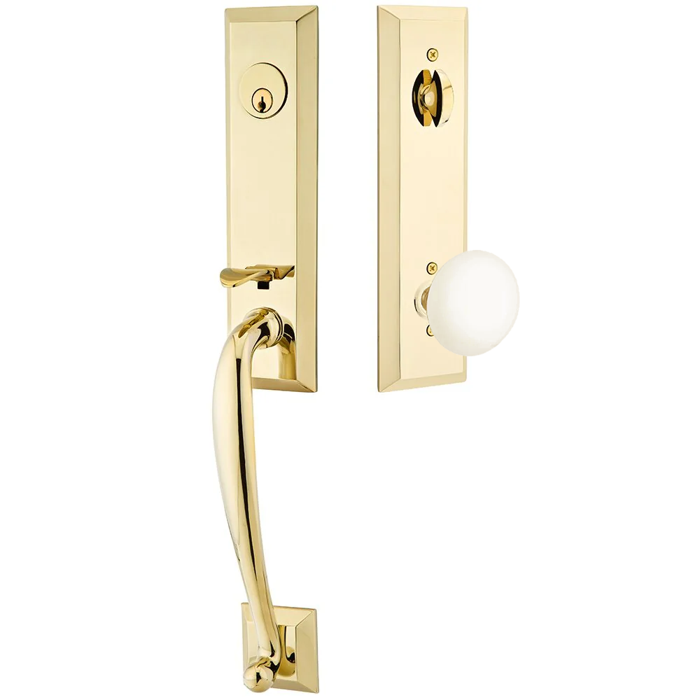 Emtek Adams Tubular Entryset Monolithic with Ice White Porcelain Knob