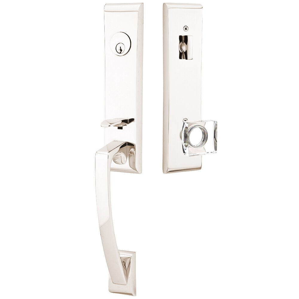 Emtek Apollo Tubular Entryset Monolithic with Modern Square Glass Knob