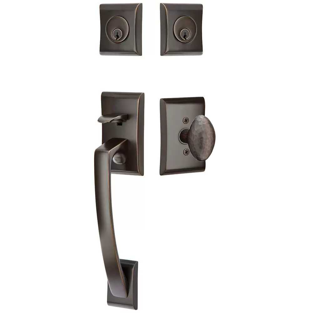 Emtek Ares Tubular Entryset Sectional with Hammered Egg Knob